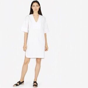 Everlane Women’s  The Cotton Poplin Mid-Sleeve V-Neck White Dress